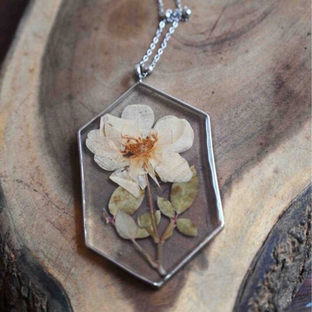 Handmade Preserved Flower English Garden Brass Necklace