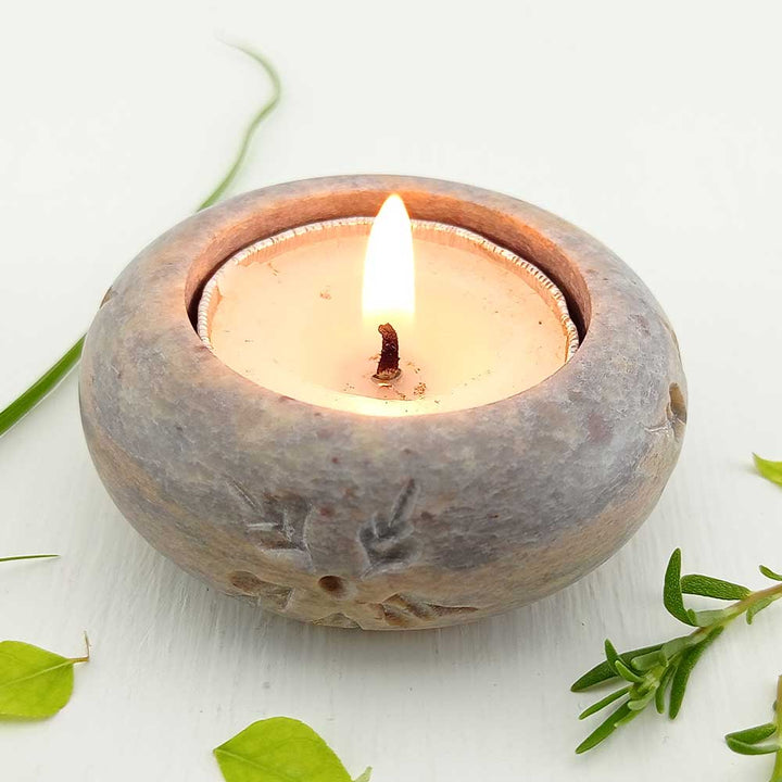 Handmade Grey Mazin Hand-Carved Craft Candle Holder | Set of 4