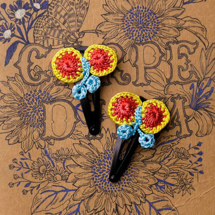 Handmade Tropical Butterfly Flower Hair Clips | Set of 2