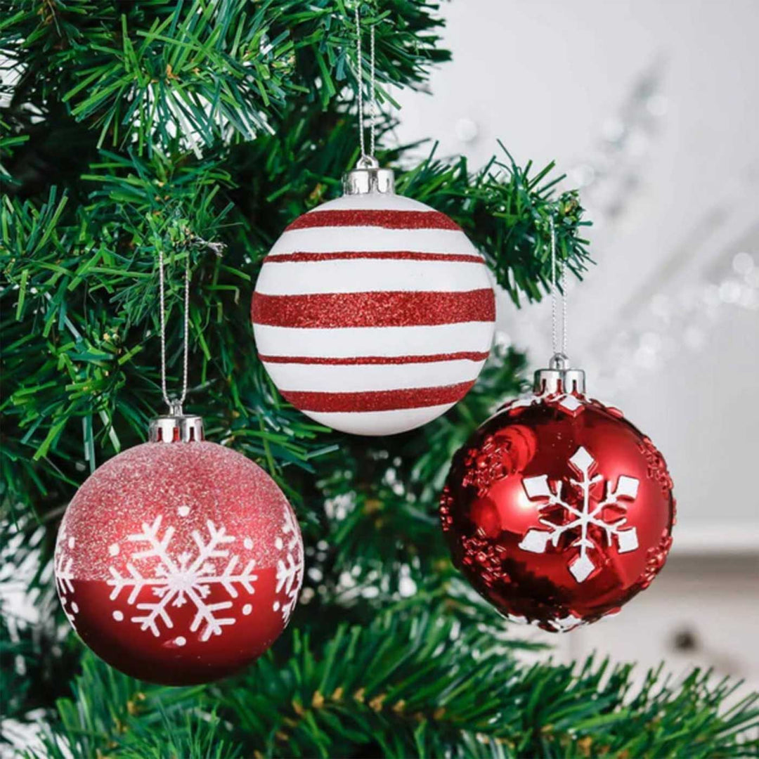 Red & White & Green Christmas Ball Ornaments For Decoration | Set of 16