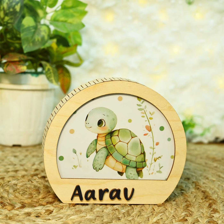 Personalized Turtle Theme Wooden Table Lamp With 3D Letters