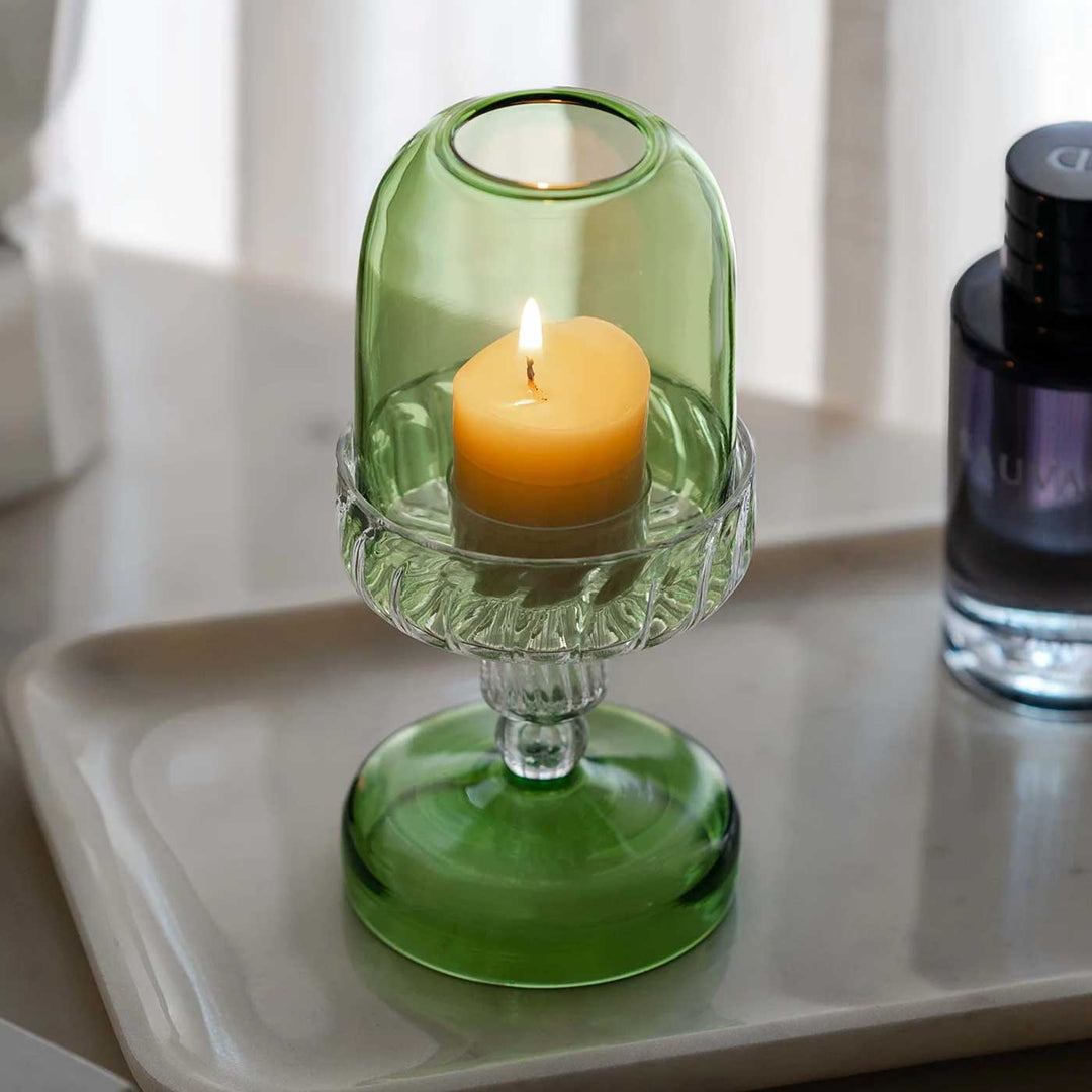 Handmade Green Glass Fairy Lamp Tealight Holder