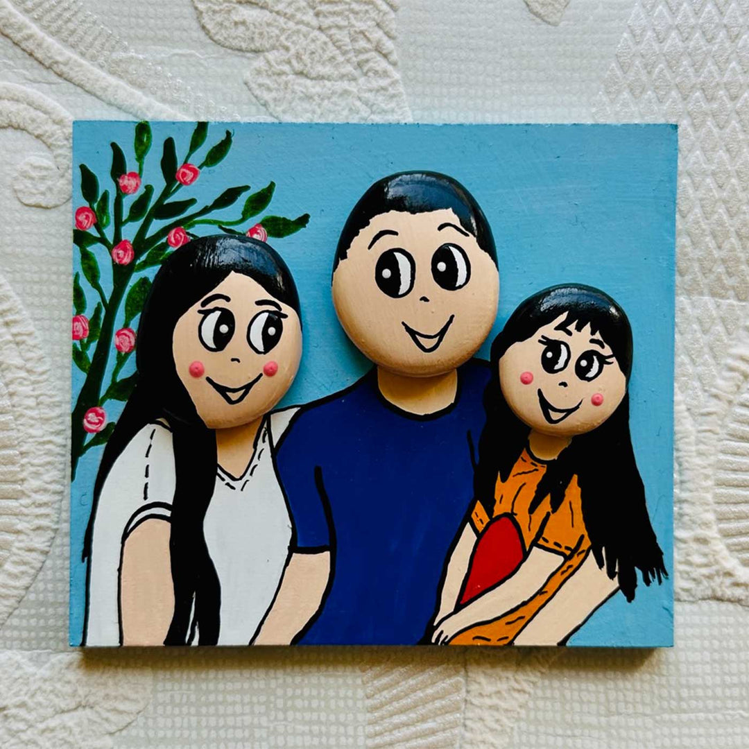 Hand-Painted Pebble Art Family Theme Wooden Fridge Magnet