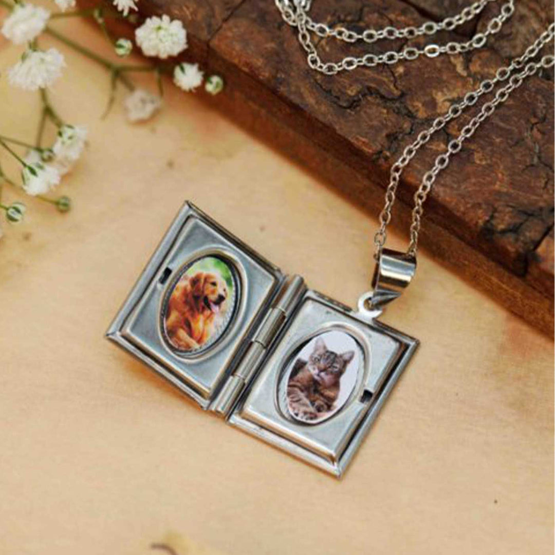 Photo Personalized Dandelion Preserved Flower Book Shaped Brass Necklace With Locket