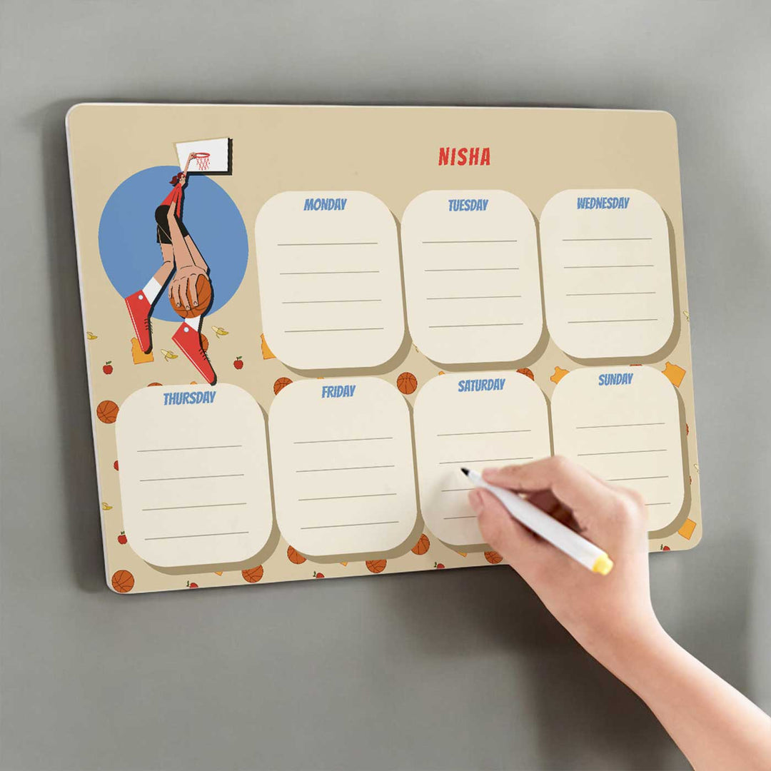 Personalized Basketball Fever Girl Theme Wooden Meal Planner