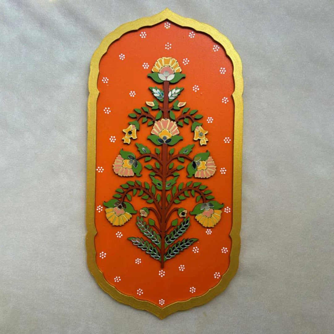 Hand-Painted Orange Floral Theme MDF Wood Wall Decor