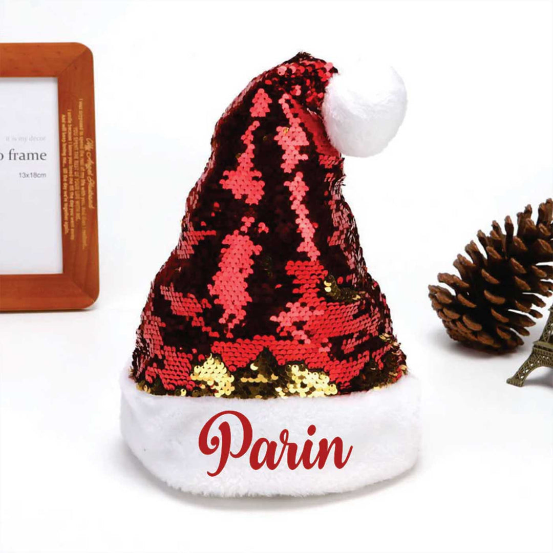 Personalized Sequined Red & Green Christmas Santa Hat | Xmas Gifting Ideas