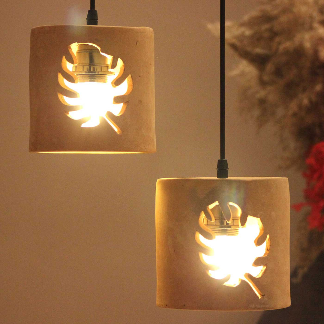 Handmade Leaf Cutting Terracotta Hanging Lamp | Set Of 2