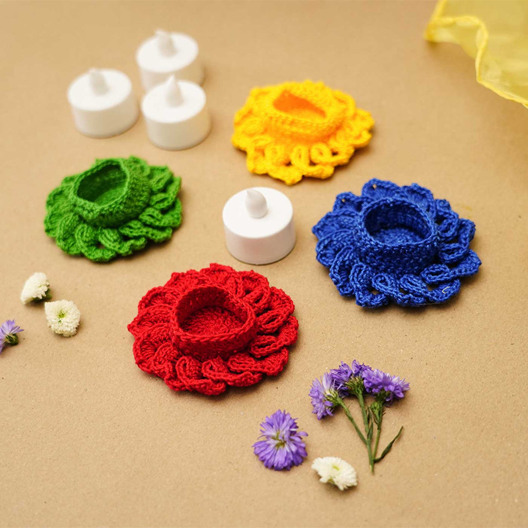 Handmade Floral Crochet Tealight Holder | Set Of 8