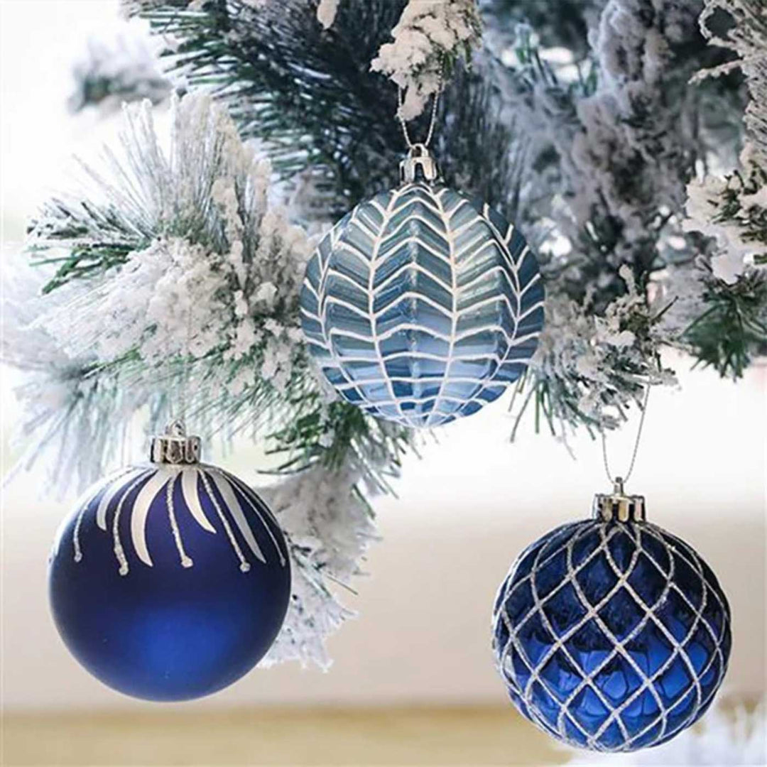 Blue & Silver theme Christmas Ball Ornaments For Decoration | Set of 16