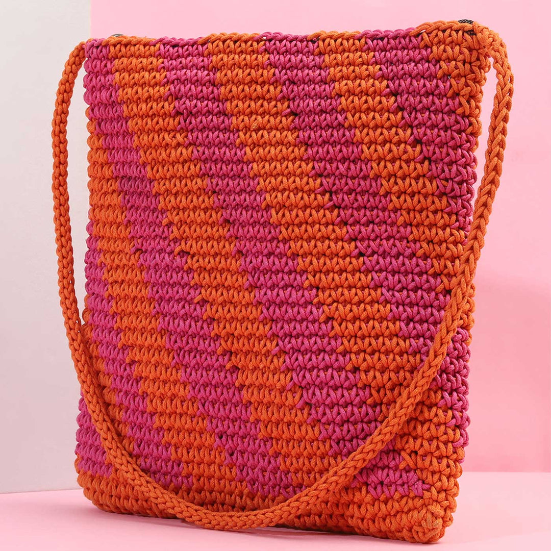 Handmade Crochet Pink & Orange Circus Cross Body Bag