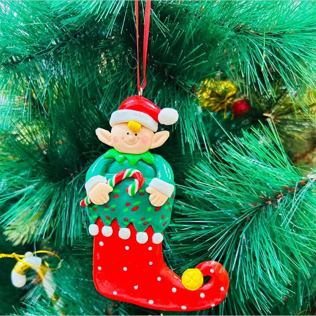 Handmade Elf With Candy Cane Clay Ornaments For Christmas Tree Decoration