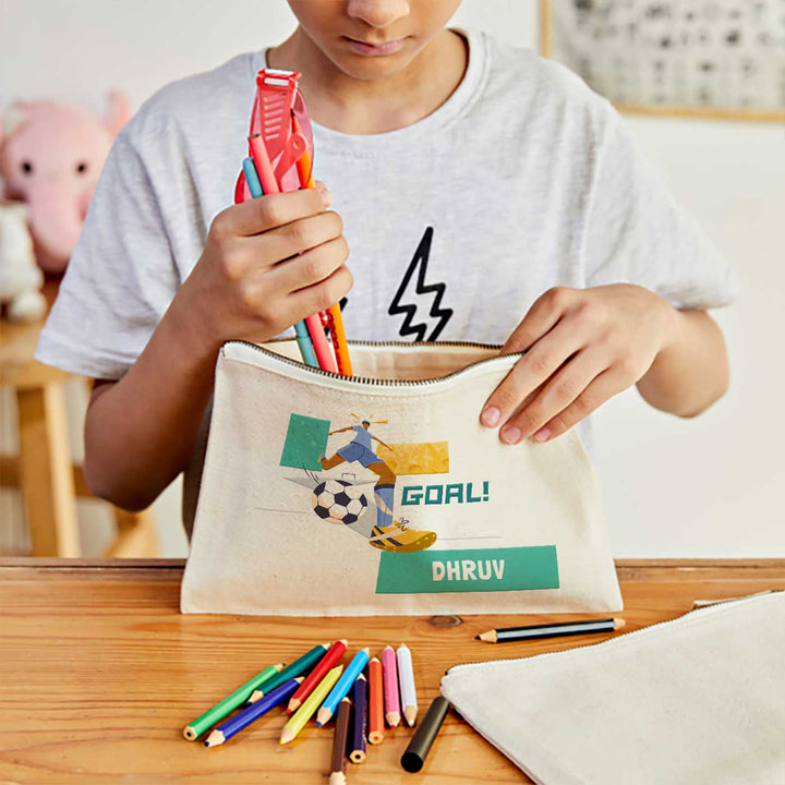 Personalized Football Goals Boy Theme Cotton Pencil Pouch