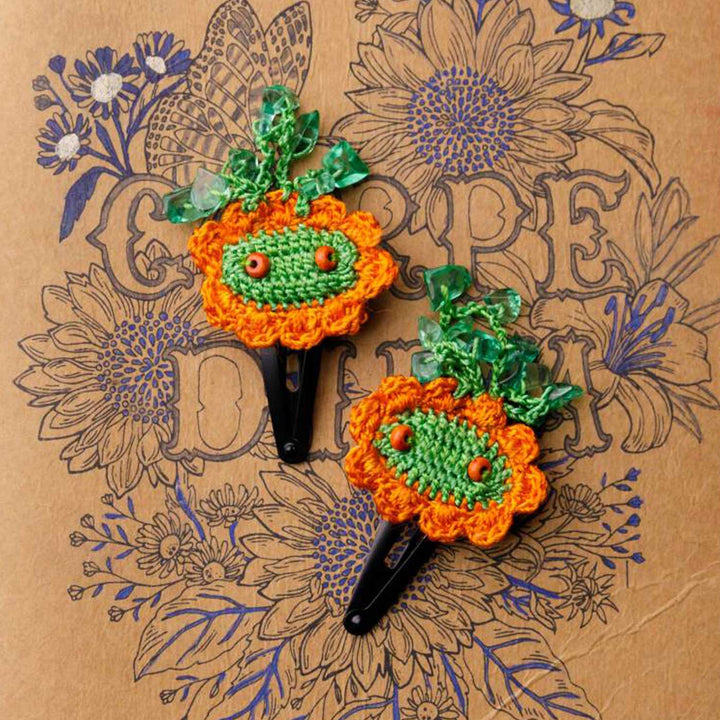 Handmade Orange Clouds Flower Hair Clips | Set of 2