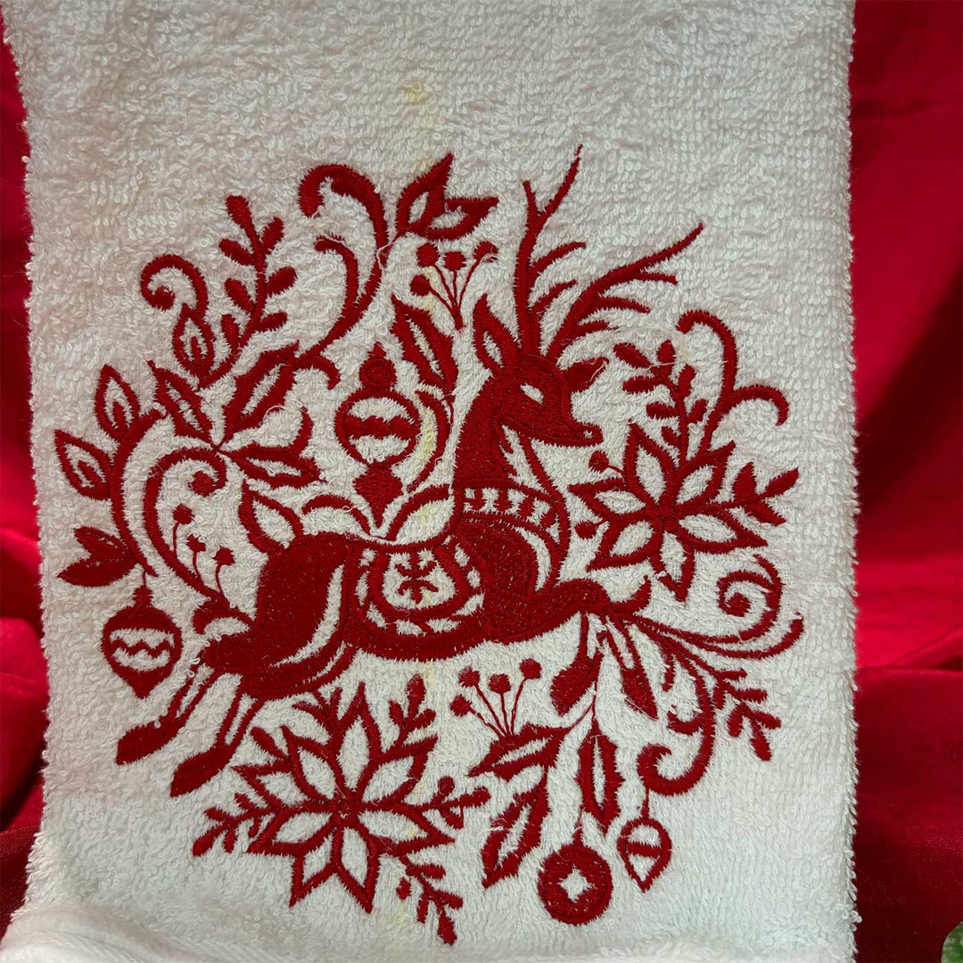 Personalized Decorative Reindeer Embroidered Cotton Hand Towel | Secret Santa Gift Ideas