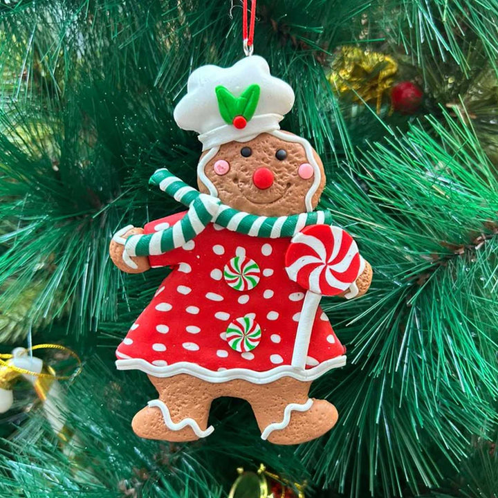 Handmade Gingerbread With A Lollipop Clay Ornaments For Christmas Tree Decoration