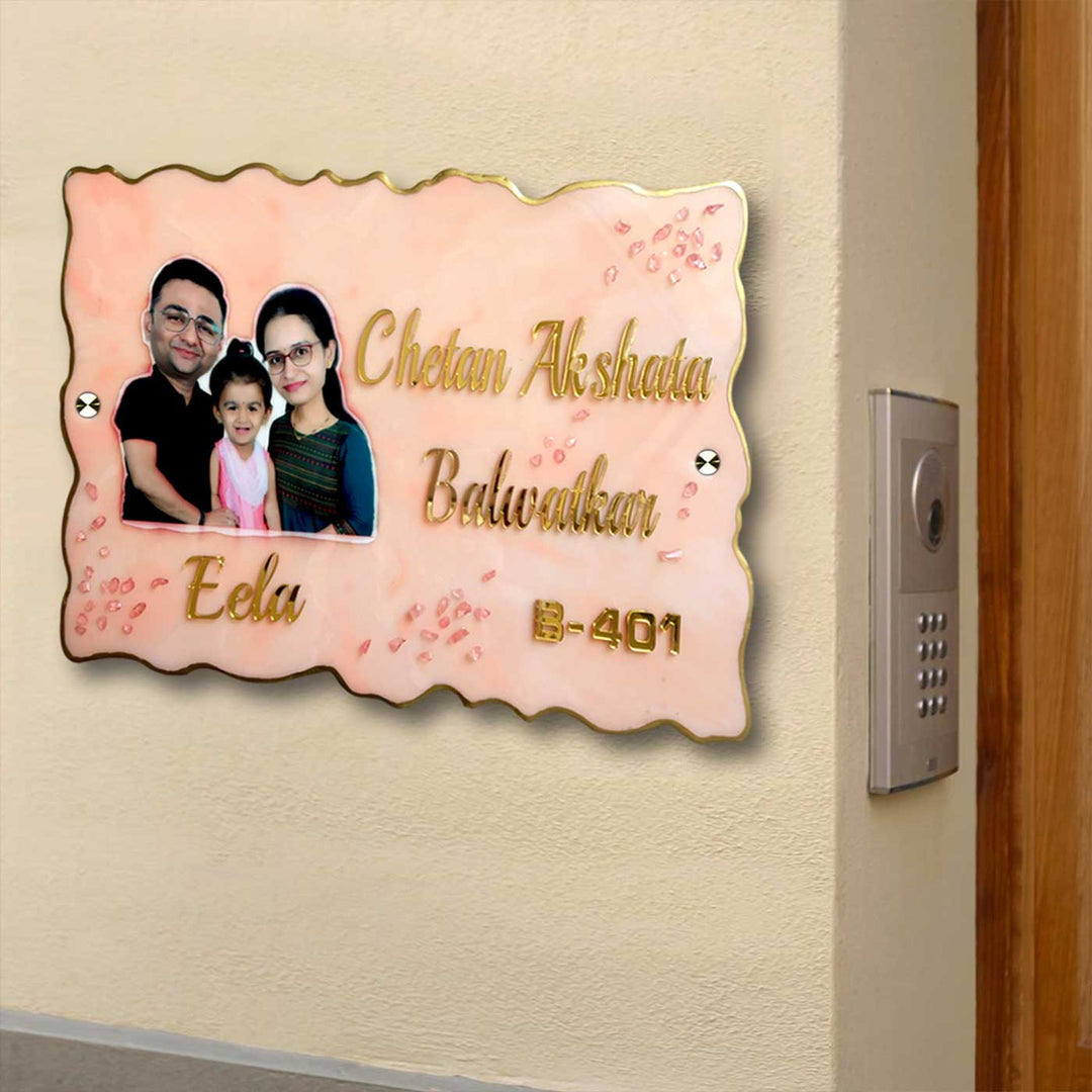 Photo Personalized Pink Resin & Acrylic Waterproof Name Plate