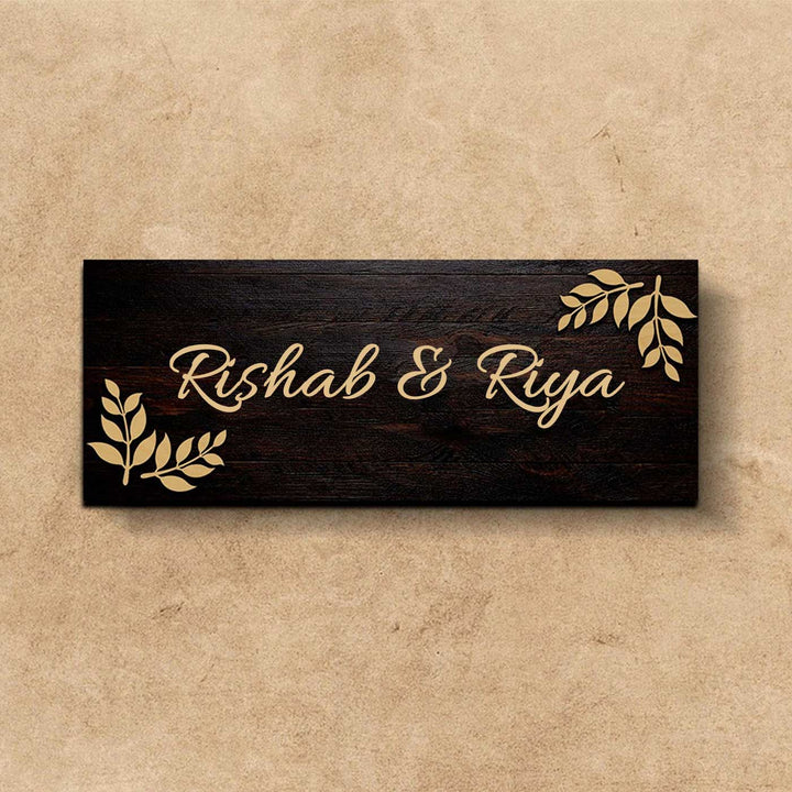 Personalized Printed Wooden Floral Nameplate For Couples