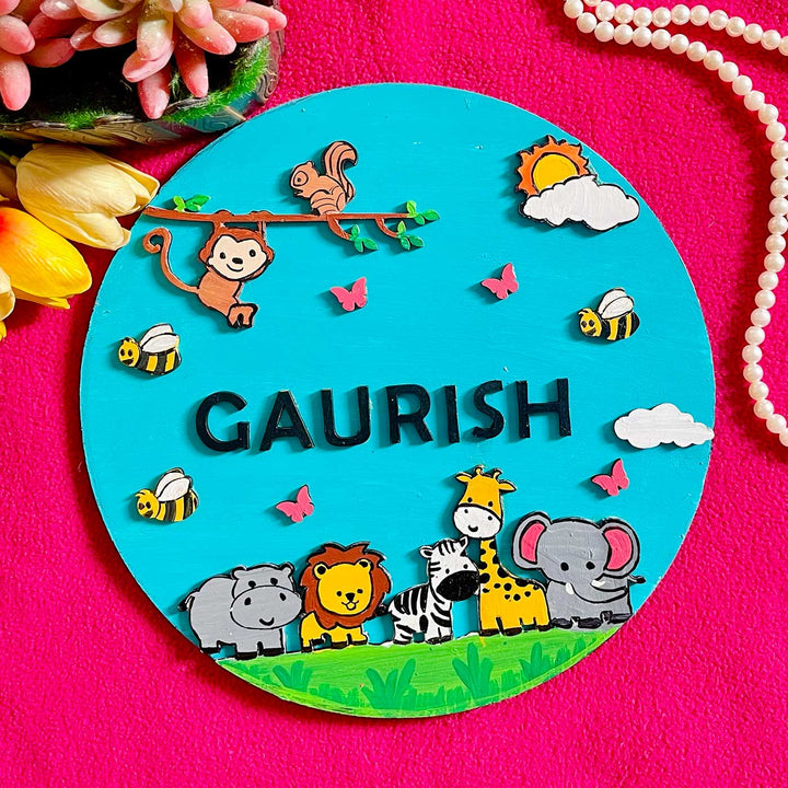 Personalized Hand-Painted Animals Mdf Wood Kids Name Plate