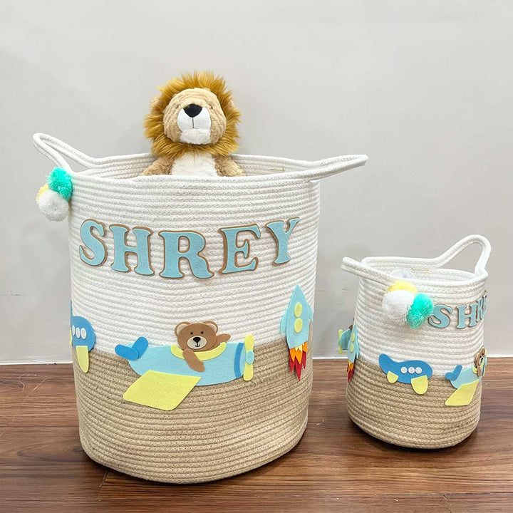 Personalized Handmade Skybound Teddy Jute Basket For Kids