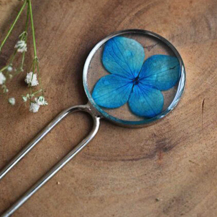 Handmade Preserved Flower Blue Serenity Hair Pin