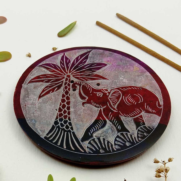 Handmade Red Adeeva Elephant Soapstone Incense Stick Holder | Set of 2