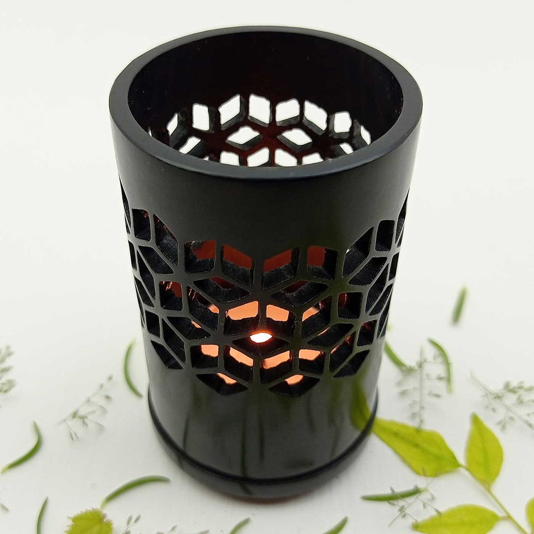 Handmade Black Ulfa Modern Hexagon Star Lattice Soapstone Tealight Holder