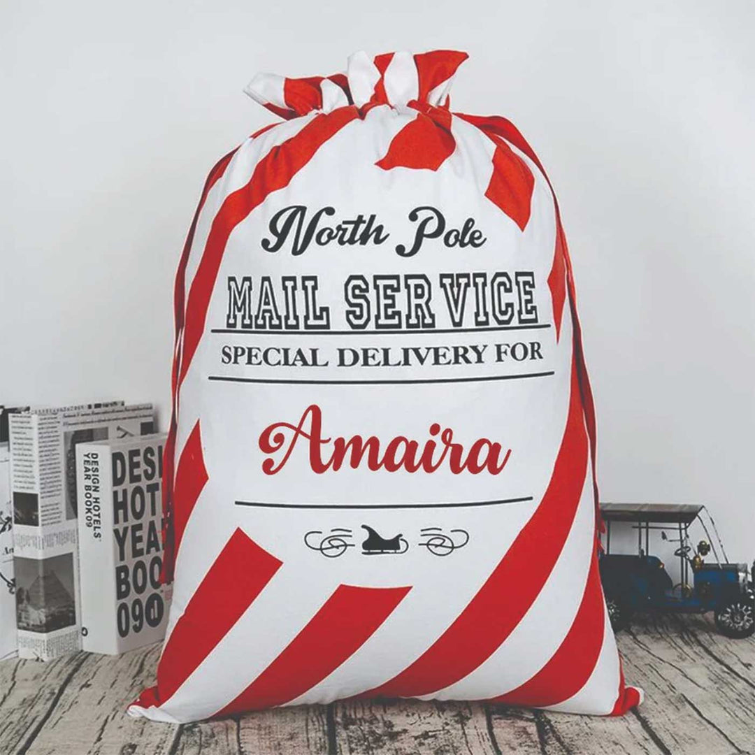 Personalized Classic North Pole Mail Service Extra Large Muslin Gift Sack | Xmas Gifting Ideas