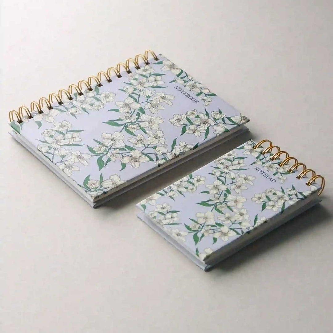 Handmade Mogra Grey Spiral Notebook and Notepad Set | 80 Pages