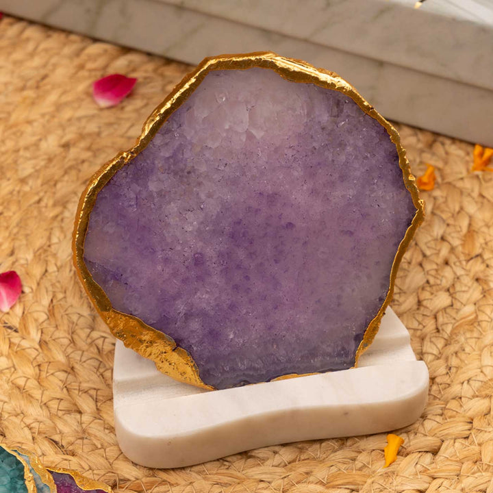 Handmade Decorative Purple Agate Stone Tea Light Holder With Marble Base