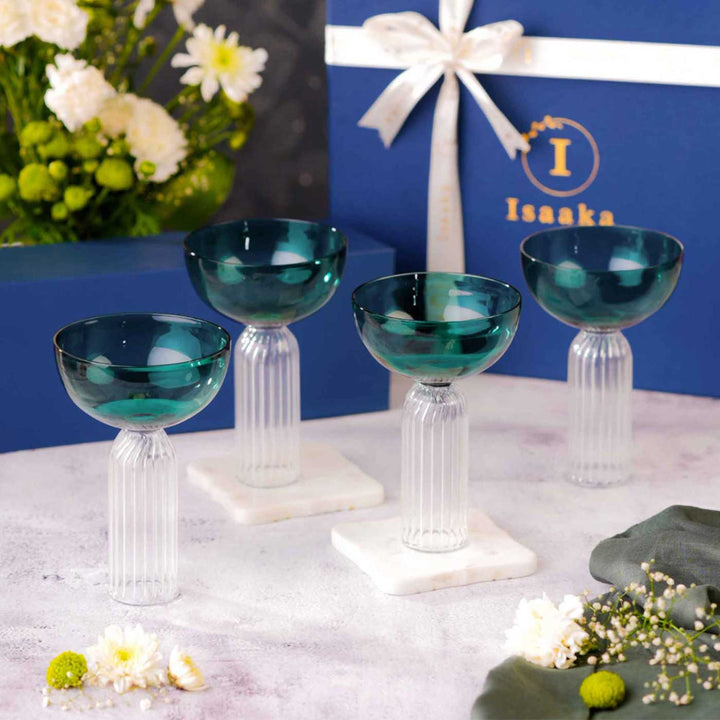 Handmade Teal Borosil Glass With Gift Box | Set Of 4