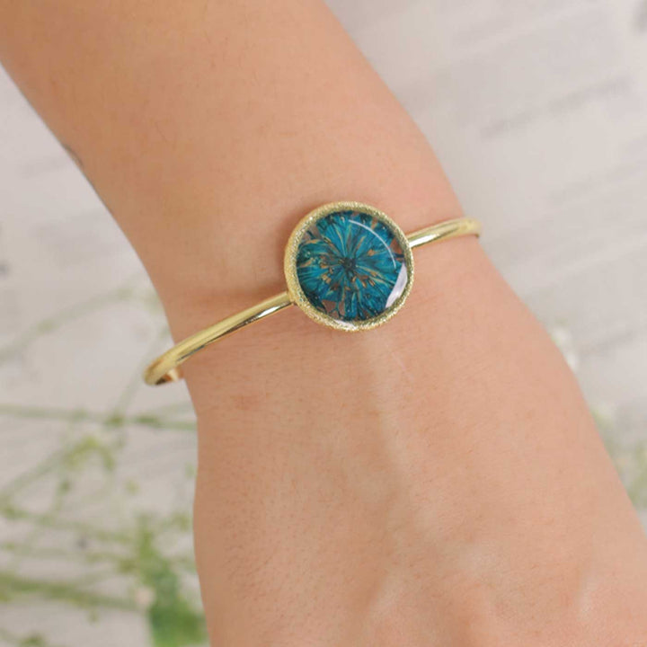 Handmade Blue Iridescence Brass Bangle