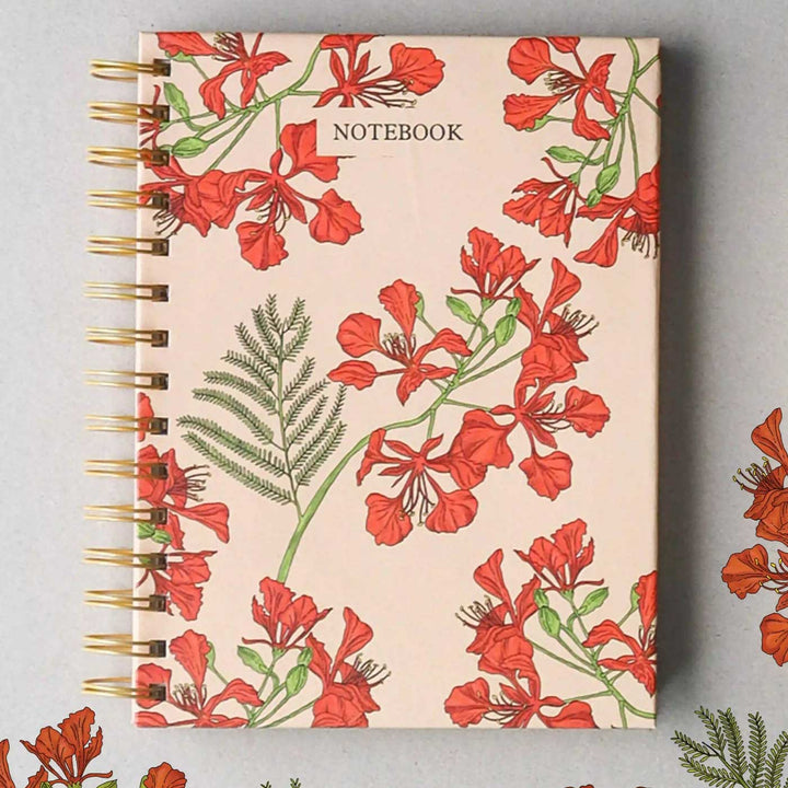 Handmade Gulmohar Red Spiral Notebook and Notepad Set | 80 Pages