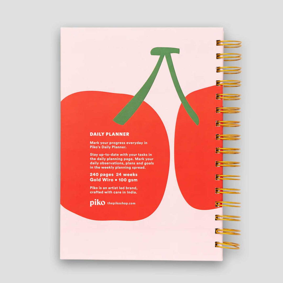 Cherry Undated Spiralbound Daily Planner | Habit & Wellness Tracker | 240 Pages