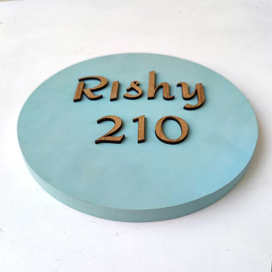 Personalized Minimal Blue MDF Wood Name Plate