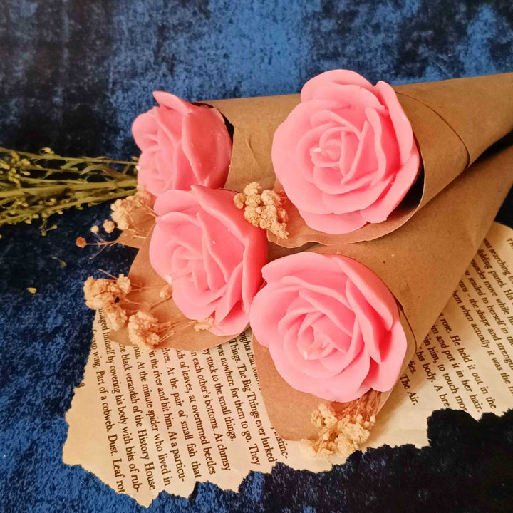 Pink Rose Flower Bouquet Wax Candle