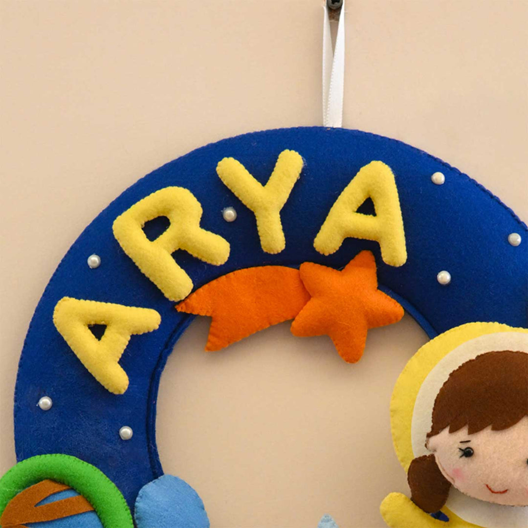 Personalized Space Voyager Theme Round Felt Kid's Nameplate