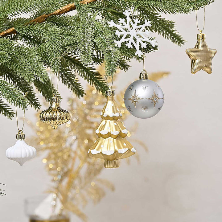 Gold & White Christmas Ball Ornaments For Decoration | Set of 90