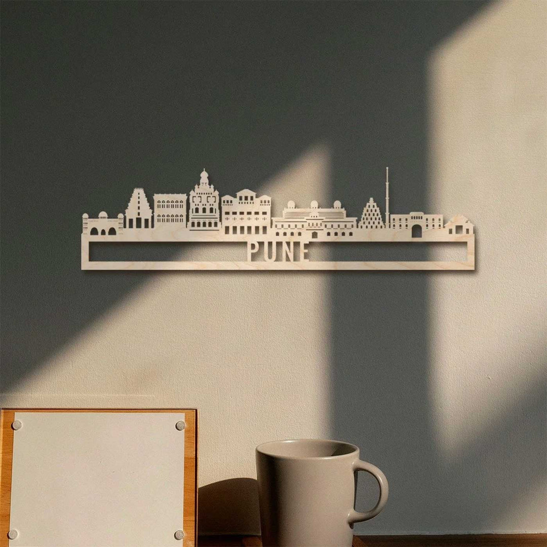 Printed Black Wooden Pune City Skyline Wall Decor