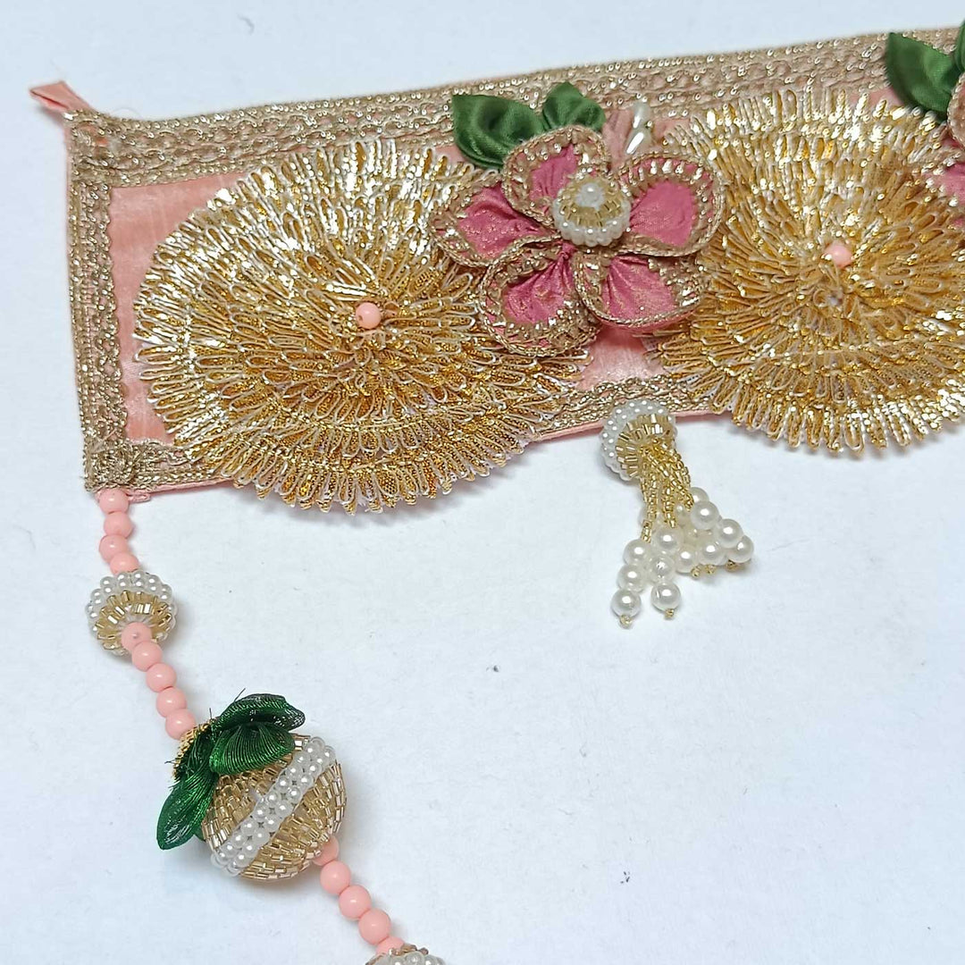 Handmade Shimmering Pink Floral Gota Patti Toran