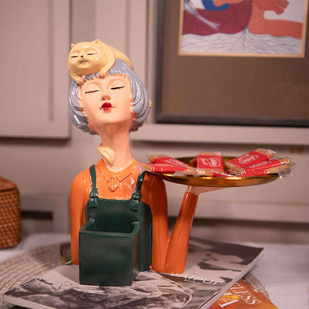 Glamorous Serving Girl Resin Platter