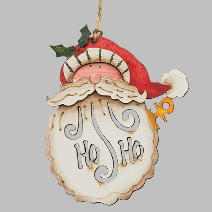 Handmade Ho Ho Whiskers Santa Wooden Ornaments For Christmas Tree Decoration