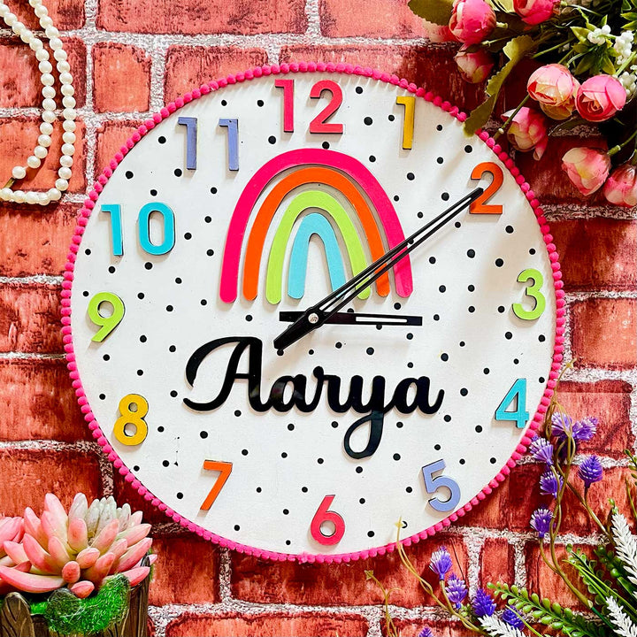 Personalized Handmade Rainbow Themed Kids Wall Clock