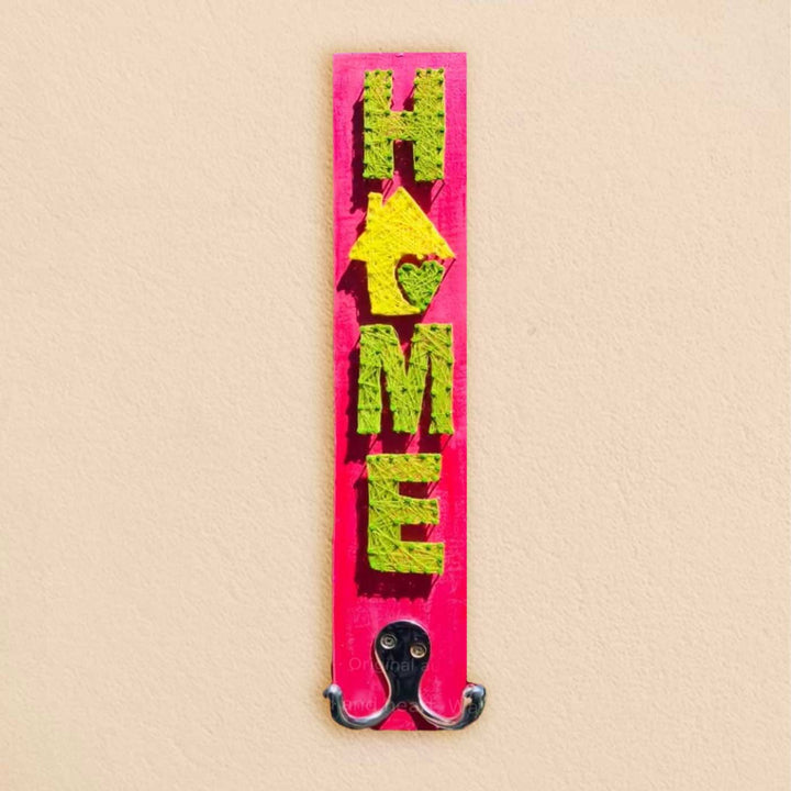 Handmade String Art "Home" Vertical Mdf Wood Key Hanger