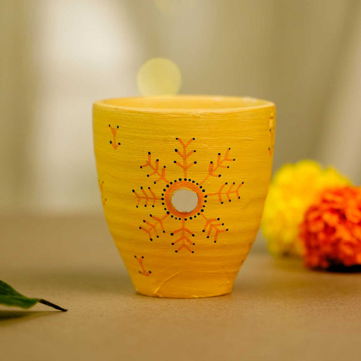 Hand-Painted Scented Yellow Terracotta Candle