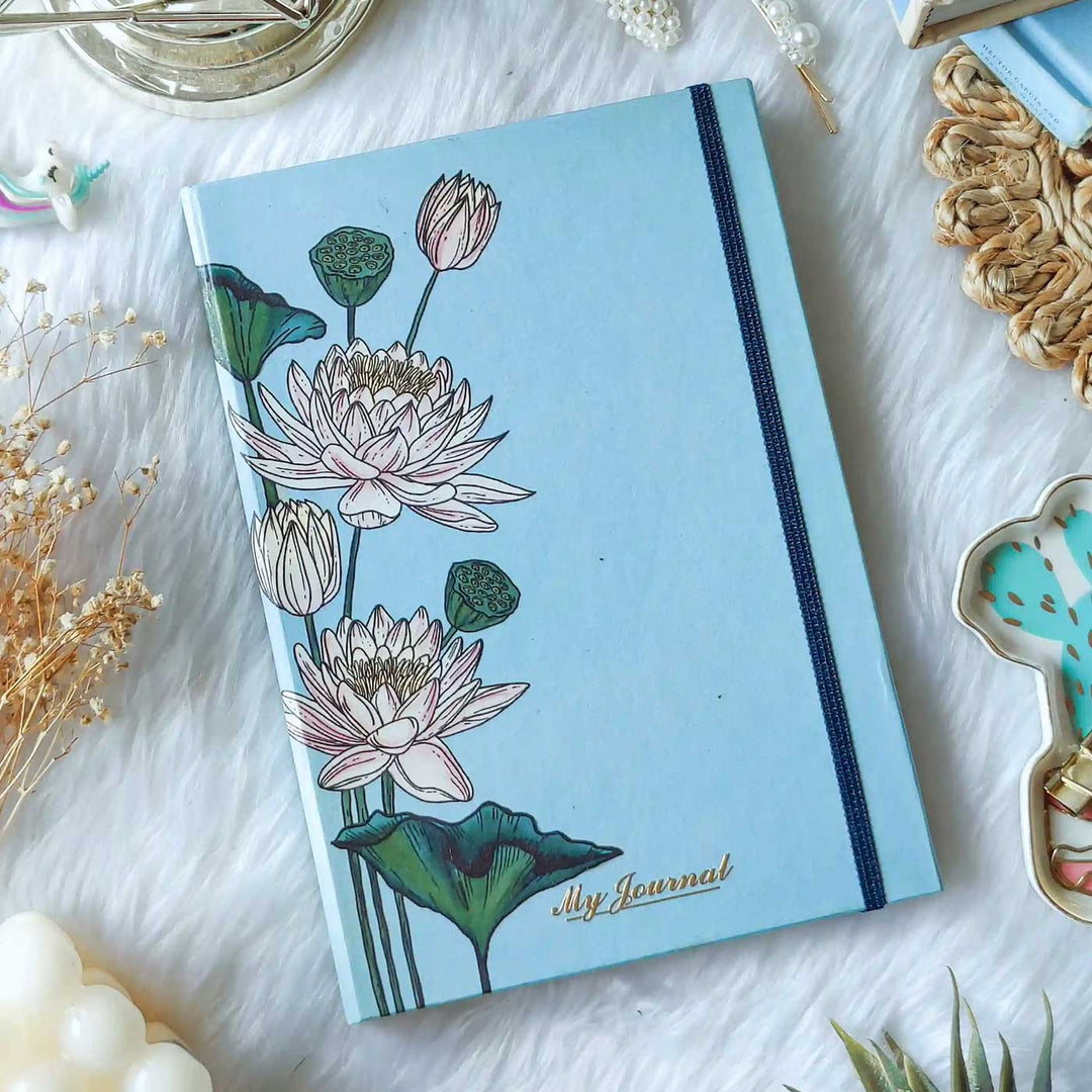 Handmade Lotus Sky Blue Ruled Journal | 100  Pages