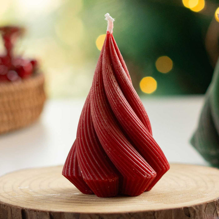 Handmade Swirl Tree Wax Candle For Christmas Decoration | Set Of 2