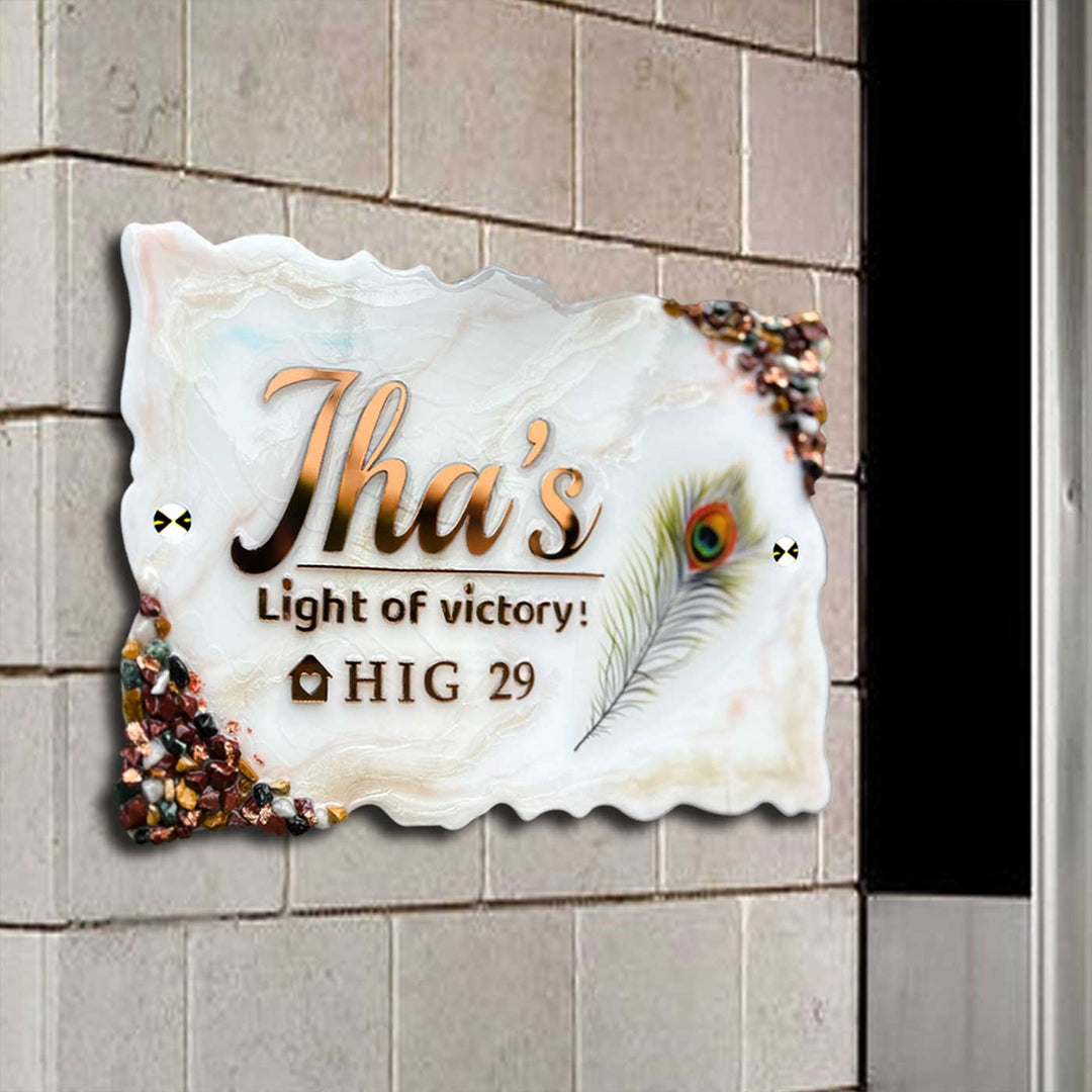 Personalized White Floral Theme Wavy Rectangle Resin & Acrylic Waterproof Name Plate