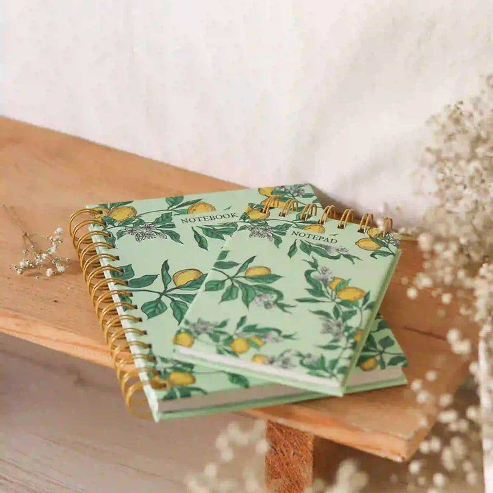 Handmade Nimbu Green Spiral Notebook and Notepad Set | 80 Pages