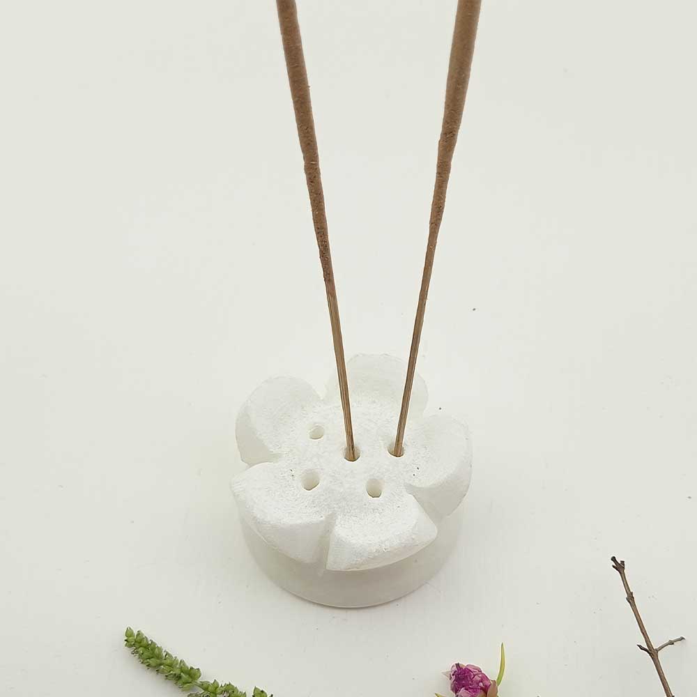 Handmade White Aaka Artistic Marble Incense Stick Holder | Set of 2